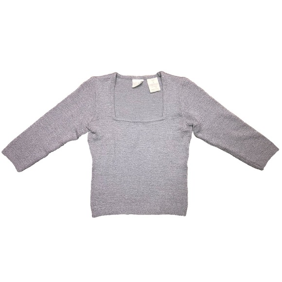 Moda International‎ Sweater S Gray Square Neck Cropped Stretch Y2K Made In Italy - Picture 1 of 8